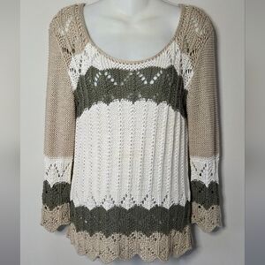 Lisa International Womens Medium  Sweater Open Crochet Boho Prairie